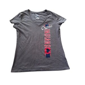 Cleveland Indians V Neck Short Sleeve T Shirt Women Size Large Majestic Brand